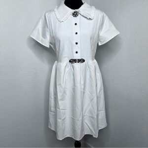 Elegant White Button-Up Dress Sz: XS